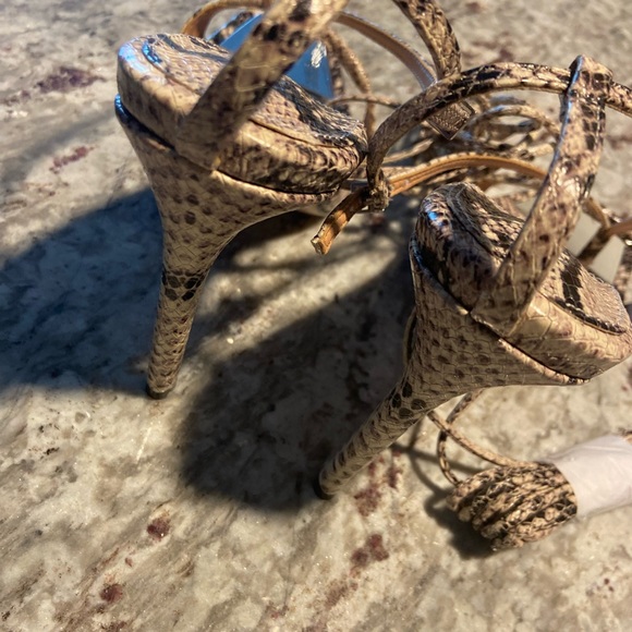 Vikki Snake -Embossed Leather Lace Up Sandals - Picture 3 of 6